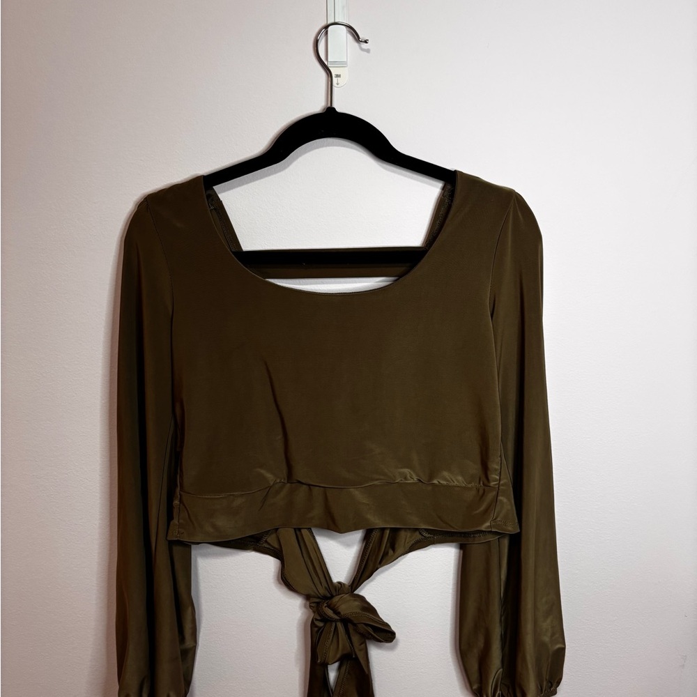 Brown Long Sleeve Tie-Back Top